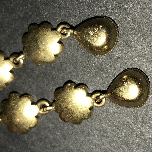 Gucci GG Marmont Pink Daisy Drop Earrings Silver 925 Aged Gold Finish GORGEOUS! - Picture 9 of 16